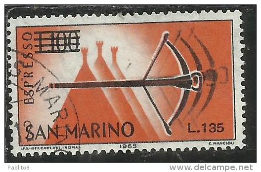 SAN MARINO 1965 ESPRESSI SPECIAL DELIVERY BALESTRA SOPRASTAMPATO SURCHARGED LIRE 135 SU 100 USATO USED - Francobolli Per Espresso