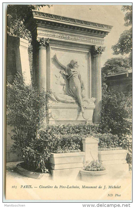 DEP 75020 CIMETIERE DU PERE LACHAISE MONUMENT DE J. MICHELET - Arrondissement: 20