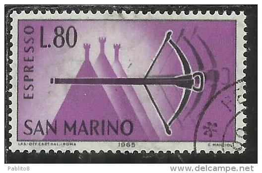 SAN MARINO 1966 ESPRESSI SPECIAL DELIVERY ESPRESSO BALESTRA LIRE 80 USATO USED - Express Letter Stamps