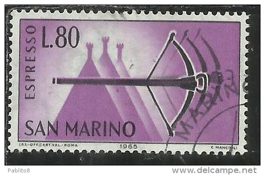 SAN MARINO 1966 ESPRESSI SPECIAL DELIVERY ESPRESSO BALESTRA LIRE 80 USATO USED - Express Letter Stamps