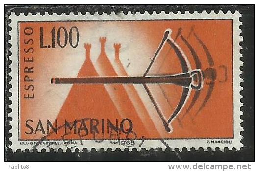 SAN MARINO 1966 ESPRESSI SPECIAL DELIVERY ESPRESSO BALESTRA LIRE 100 USATO USED - Express Letter Stamps