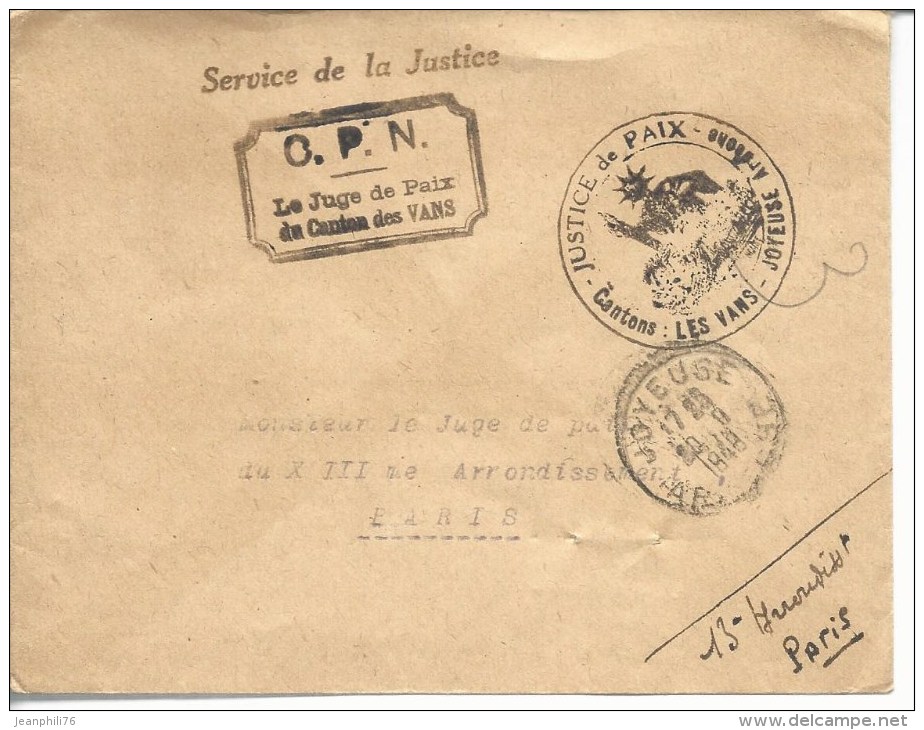"service De La Justice","C.P.N. Le Juge De Paix Du Canton Des Vans","justice Depaix-canton:les Vans-joyeuse Ardèche" - 1921-1960: Période Moderne