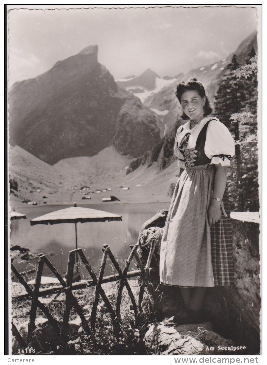 SUISSE,HELVETIA,SWISS,SWI TZERLAND,SCWEIZ,SVIZZERA, APPENZELL  RHODES INTERIEURES,LAC ALPSTEIN,FEMME,BELLE - Appenzell