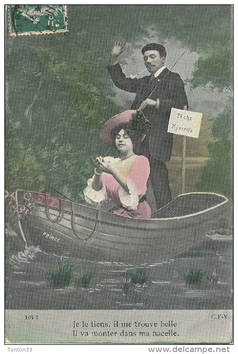 CPA COLORISEE De 1909 - FANTAISIE -  La Peche - Couple Sur Une Barque - - VAN1 - - Mujeres