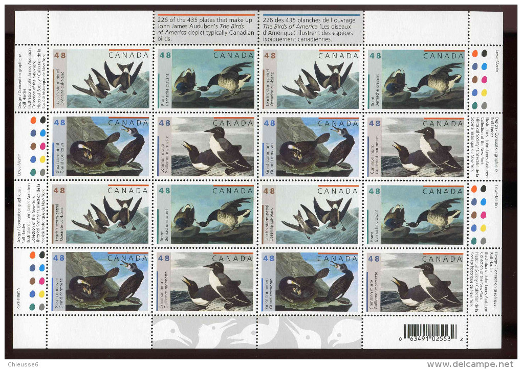 Canada **   N° 1988 à  1991 - Oiseaux  De James  Audubon - Feuillet  - - Blocks & Sheetlets