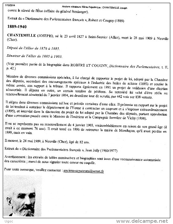 - Très Belle Insigne De Fonction, Joseph CHANTEMILLE, SENATEUR De L'Allier En 1885 Jusqu'à 1903. - Other & Unclassified