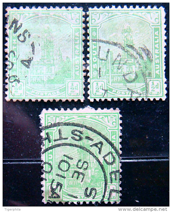 SOUTH AUSTRALIA 1899 1/2d Adelaide Post Office USED 3 Stamps Scott114 CV$3 - Gebraucht