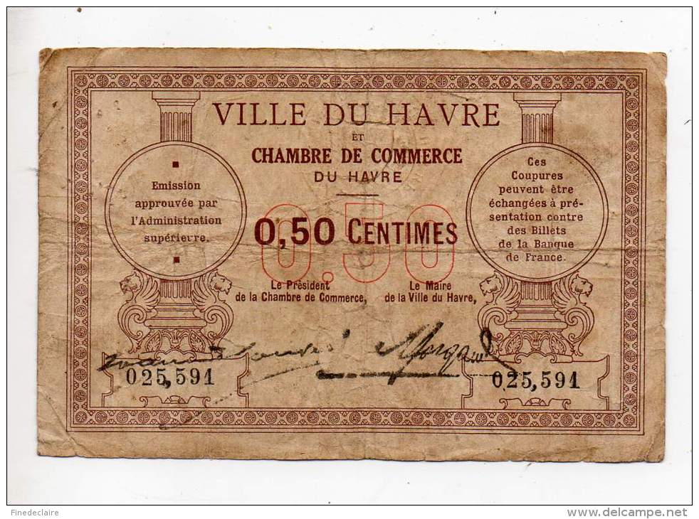 Billet Chambre De Commerce Du Havre - 50 Cts - Sans Date - Sans Filigrane - Cámara De Comercio