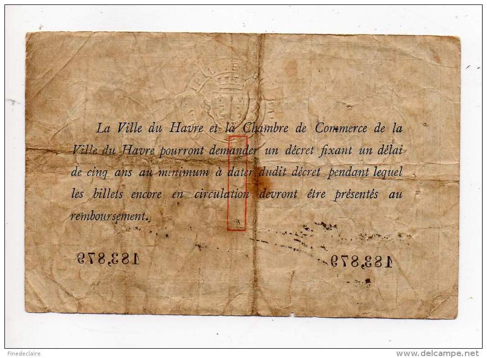 Billet Chambre De Commerce Du Havre - 1 Fr - Sans Date - Sans Filigrane - Cámara De Comercio