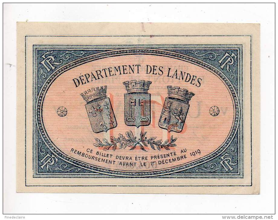 Billet Chambre De Commerce De Mont De Marsan - 1 Fr - 1er Décembre 1914 - Emission 1916 - Série V - Sans Filigrane - Cámara De Comercio