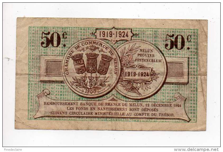 Billet Chambre De Commerce De Melun - 50 Cts - 21 Novembre 1919 - Sans Filigrane - Cámara De Comercio