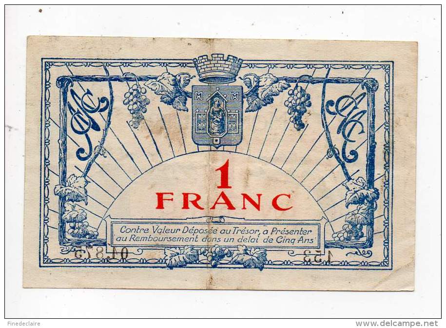 Billet Chambre De Commerce De Montpellier - 1 Fr - 11 Octobre 1917 - Série 153 - Sans Filigrane - Chambre De Commerce
