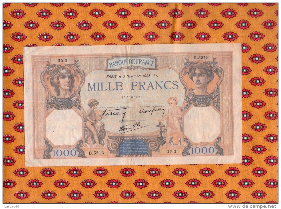 1 Billet De 1000 Francs Cérès Et Mercure    3 Novembre 1938 - 1 000 F 1927-1940 ''Cérès E Mercure''