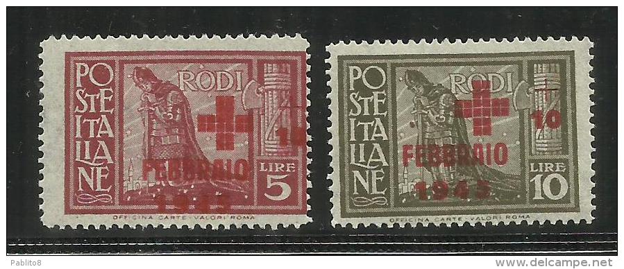 EGEO 1945 PRO CROCE ROSSA SOPRASTAMPATI PITTORICA OVERPRINTED SERIE COMPLETA RED CROSS COMPLETE SET MNH - Aegean (German Occ.)