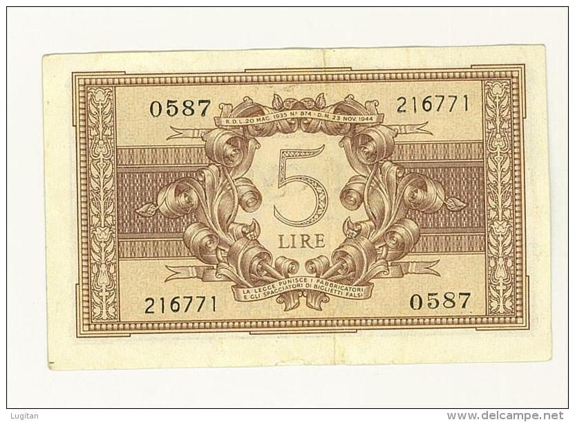 5 LIRE - 5 ESEMPLARI CONSECUTIVI - ATENA ELMATA - DECR. 23 - 11 - 1944  - BS. 14C GIGANTE #0587 216769/73 SUP - Regno D'Italia – 5 Lire