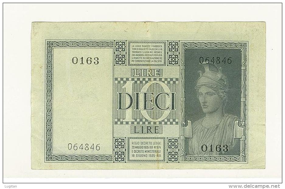 Cartamoneta - 10 Lire -  Decr 1935 XIII  BS 18 A Rif. Cat GIGANTE - SERIE 0163 - #064846 - STAMPA DEL VERSO SPOSTATA - Regno D'Italia – 10 Lire