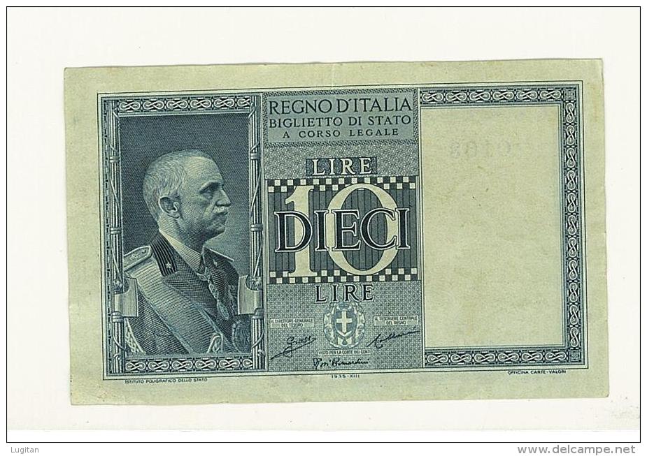 Cartamoneta - 10 Lire -  Decr 1935 XIII  BS 18 A Rif. Cat GIGANTE - SERIE 0163 - #064846 - STAMPA DEL VERSO SPOSTATA - Regno D'Italia – 10 Lire