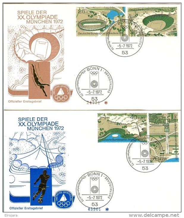 GERMANY Complete Set Ouf Of The Block On Two Covers With First Day Cancel Bonn 1 - Ete 1972: Munich