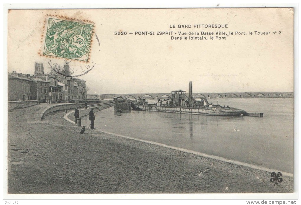 30 - PONT-SAINT-ESPRIT - Vue De La Basse Ville, Le Port, Le Toueur N° 2 - Dans Le Lointain, Le Pont - MTIL 5026 - Pont-Saint-Esprit