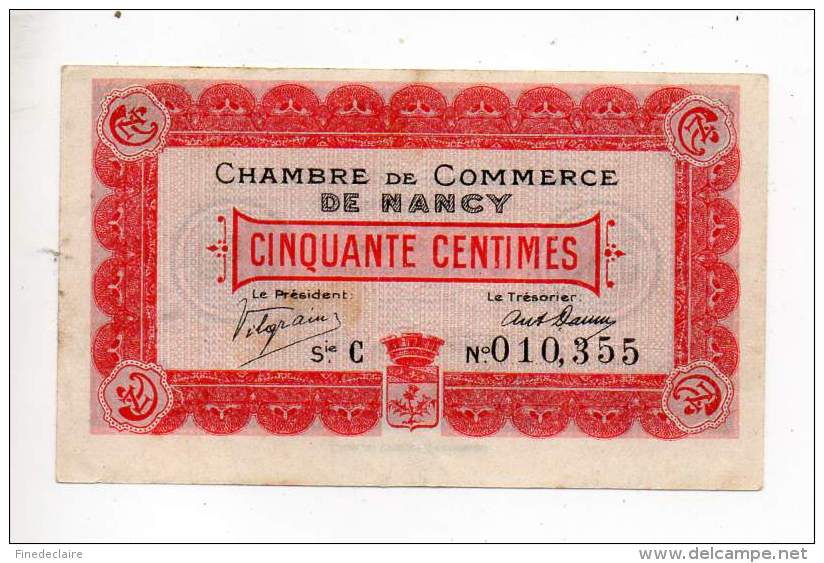 Billet Chambre De Commerce De Nancy - 50 Cts - Série C - Sans Filigrane - Remboursable Jusqu'au 9 Septembre 1915 - Chambre De Commerce