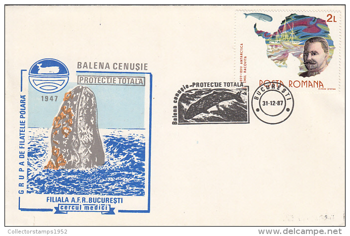 3880- GRAY WHALE, SPECIAL COVER, 1987, ROMANIA - Baleines