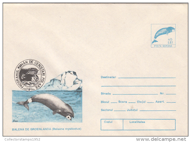 3881- GREENLAND WHALE, COVER STATIONERY, 1994, ROMANIA - Baleines