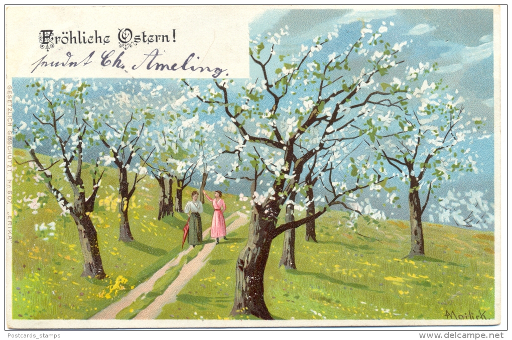 Ostern, Spazierende Damen, Blühende Bäume, Sign. Mailick - Mailick, Alfred