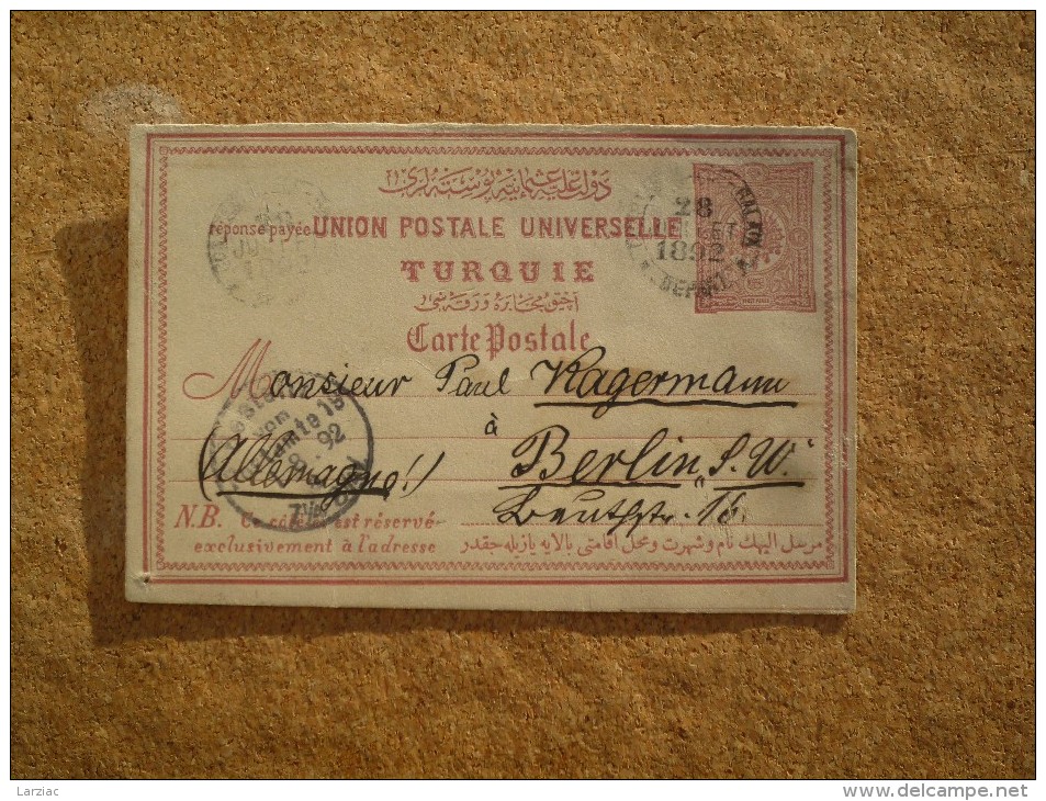 Carte Postale Entier Postal Pour Berlin Turquie Oblitération Constantinople - Briefe U. Dokumente