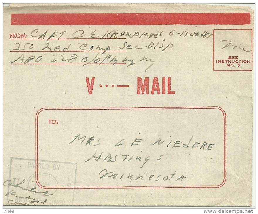 USA V-MAIL SEGUNDA GUERRA MUNDIAL REMITIDO A HASTING MINNESOTA ANGELES  EN FRANQUICIA - 2. Weltkrieg