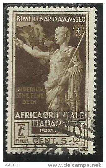 AFRICA ORIENTALE ITALIANA AOI 1938 AUGUSTO 5 CENT. USED USATO - Afrique Orientale Italienne