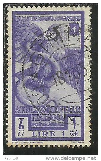 AFRICA ORIENTALE ITALIANA AOI 1938 POSTA AEREA AIR MAIL AUGUSTO LIRE 1 USED USATO - Italian Eastern Africa