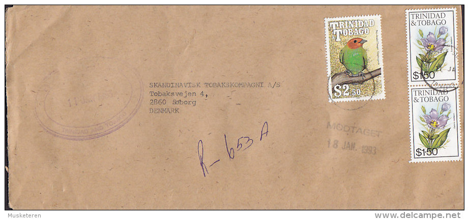 Trinidad & Tobago Registered Einschreiben 1993 Cover Brief To SØBORG Denmark 2x $1.50 & $2.50 Bird Vogel Oiseau (2 Scans - Trinidad & Tobago (1962-...)