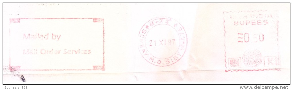INDIA 1987 SINGLE ADVERTISEMENT METER FRANKING FROM CALCUTTA, ON PIECE - MAILED BY MAIL ORDER SERVICES - Covers & Documents