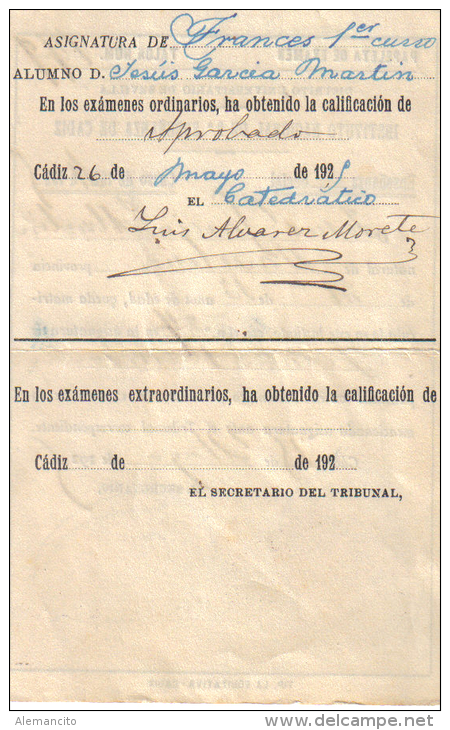 PAPELETAS  DE EXAMEN DEL AÑO  1925 - Historische Documenten