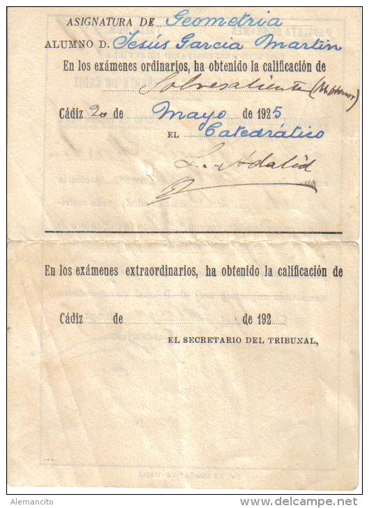 PAPELETAS  DE EXAMEN DEL AÑO  1925 - Documenti Storici