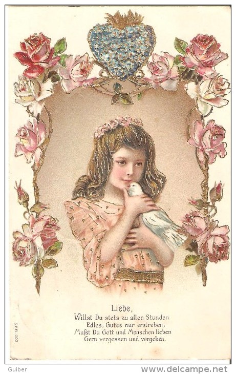 Liebe Poesie Postée De Diedenhofen Carte Gaufrée Demoiselle Et Colombe 1907 - Andere & Zonder Classificatie