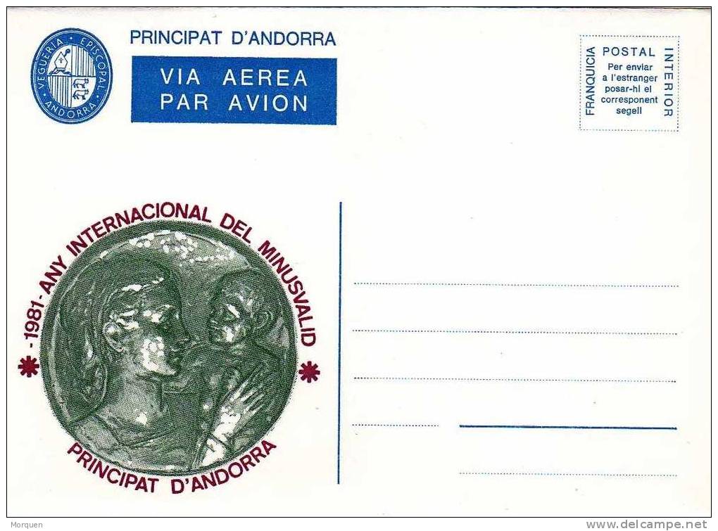 Lupa 788. ANDORRA 1981, Sobre Franquicia Interior Aerea. Minusvalido. Vegueria - Episcopale Vignetten