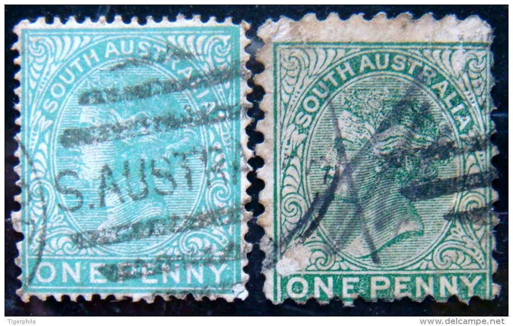 SOUTH AUSTRALIA 1876 1d Queen Victoria USED 2 Stamps - Gebraucht