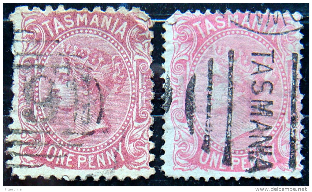 TASMANIA 1878 1d Queen Victoria USED 2 SHADES Scott60 CV$5 - Used Stamps