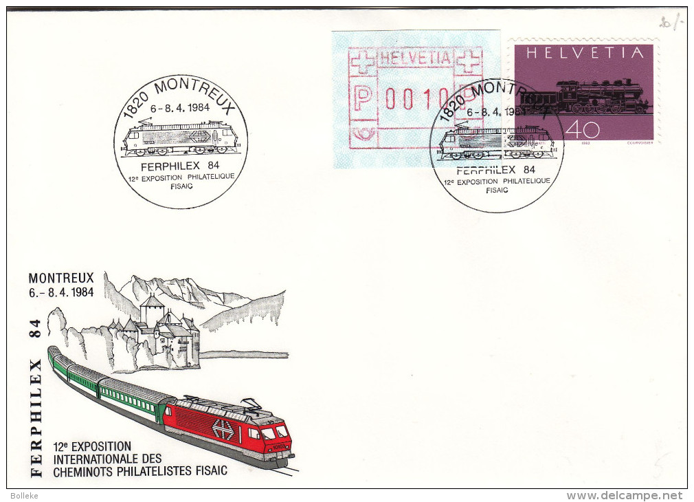 Trains - Suisse - Lettre De 1984 - Timbres D'automates - Oblitération Montreux - Exposition Philatélique - Automatic Stamps