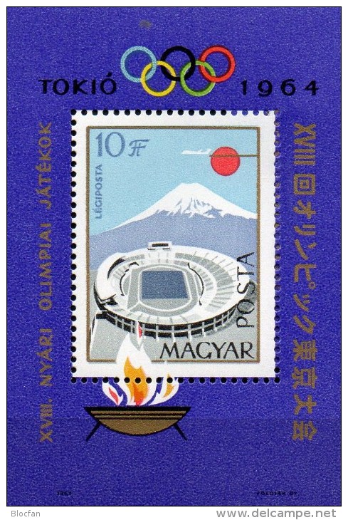 Sommerolympiade Tokio 1964 Ungarn Block 43 ** 9€ Fudjyama Stadion Sonne Flugzeug Hoja M/s Bloc Olympic Sheet Bf Hungaria - Summer 1964: Tokyo