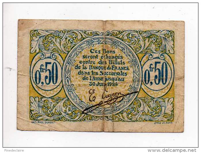 Billet Chambre De Commerce De St Quentin Et De L'Aisne - 50 Cts - Série B1 - Sans Filigrane - Cámara De Comercio