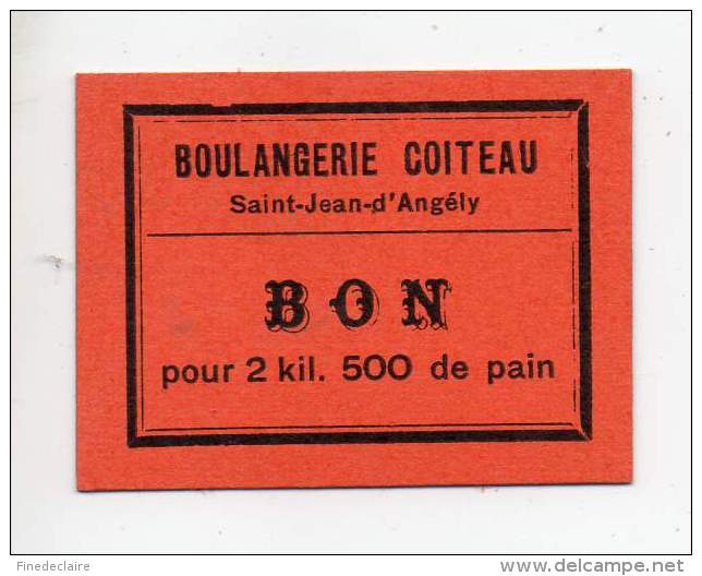 Bon Pour 2,500 Kg De Pain- Boulangerie Coiteau - Saint Jean D'Angély (Charente Inférieure) - Buoni & Necessità