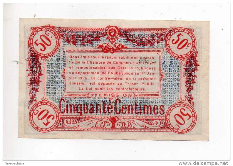 Billet De Commerce De Troyes - 50 Cts - Série 544 - Filigrane Abeille - Remboursable Jusqu'au 1er Janvier 1926 - Cámara De Comercio