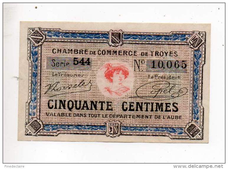 Billet De Commerce De Troyes - 50 Cts - Série 544 - Filigrane Abeille - Remboursable Jusqu'au 1er Janvier 1926 - Cámara De Comercio