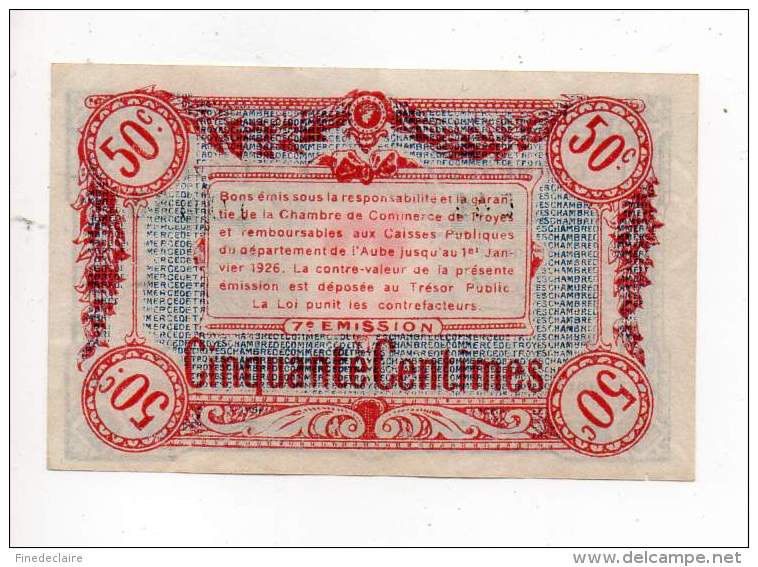 Billet De Commerce De Troyes - 50 Cts - Série 544 - Filigrane Abeille - Remboursable Jusqu'au 1er Janvier 1926 - Cámara De Comercio