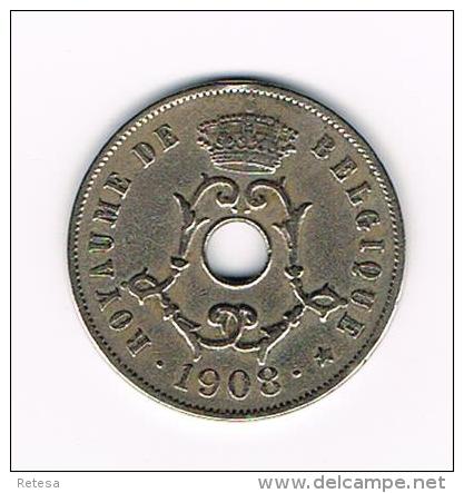 - LEOPOLD II  25 CENTIEM  1908 FR - 25 Centimes