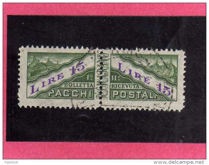 SAN MARINO 1945 PACCHI POSTALI PARCEL POST LIRE 15 TIMBRATO USED - Parcel Post Stamps
