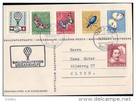 Suisse, Série Pro Juventute 1956 Sur Carte Ballon (16.12.56) - Lettres & Documents