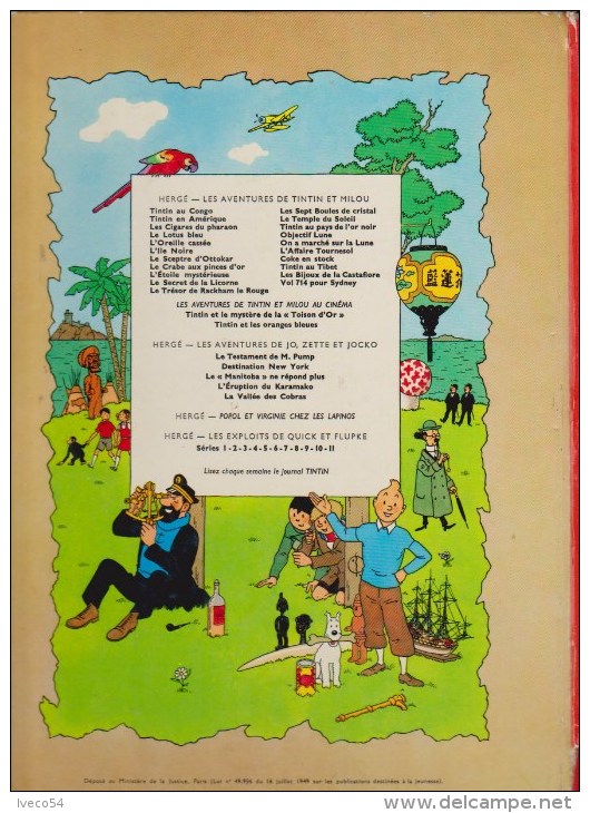 1971  Tintin  " Le Crabe Au Pinces D´Or  "   E.O. B 39 - Hergé